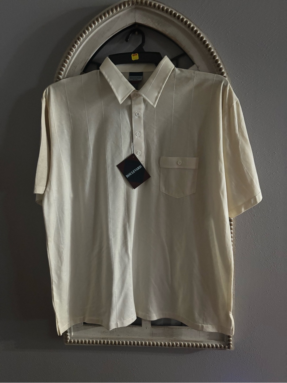 Men's Cream Short-Sleeve Button-Down Casual Shirt by Rollinsco
